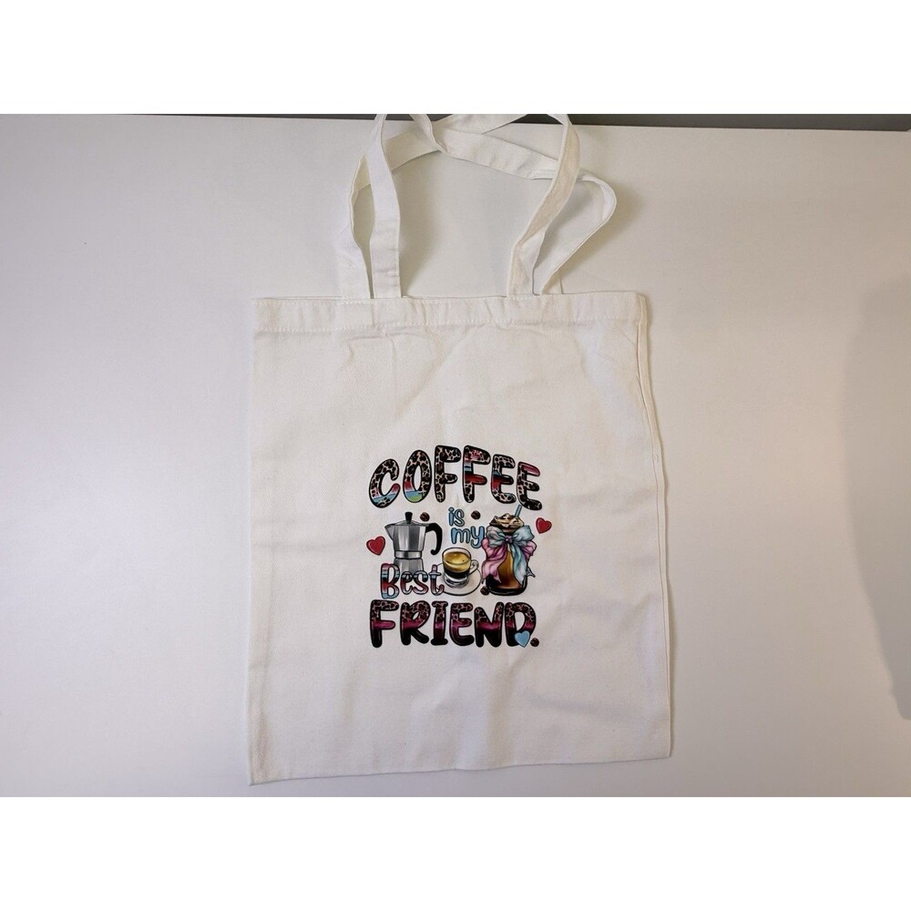 New Funny Coffee Is My Best Friend Medium Size White Tote Bag Iced Coffee